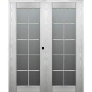 Vona 64 in.x 80 in. Left Hand Active 10-Lite Frosted Glass Ribeira Ash Wood Composite Double Prehung French Door