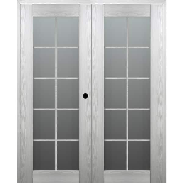 Belldinni Vona 36 in.x 80 in. Left Hand Active 10-Lite Frosted Glass Ribeira Ash Wood Composite Double Prehung French Door