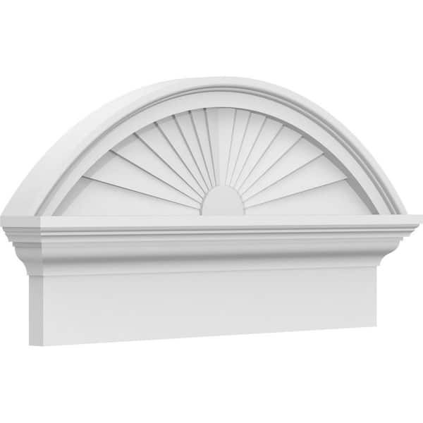 Ekena Millwork 24 in. W x 12-7/8 in. H x 2-3/4 in. P Segment Arch Sunburst Signature Urethane Combination Pediment, Primed Tan