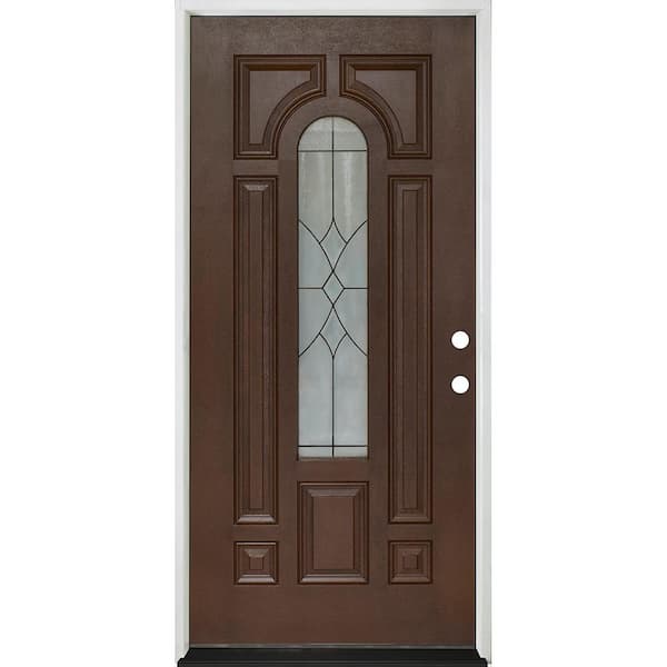 Steves & Sons Regency 36 in. x 80 in. LH CenterArch Radiance Decorative Glass Prefsh Russet Fiberglass Prehung Front Door w/Brickmold