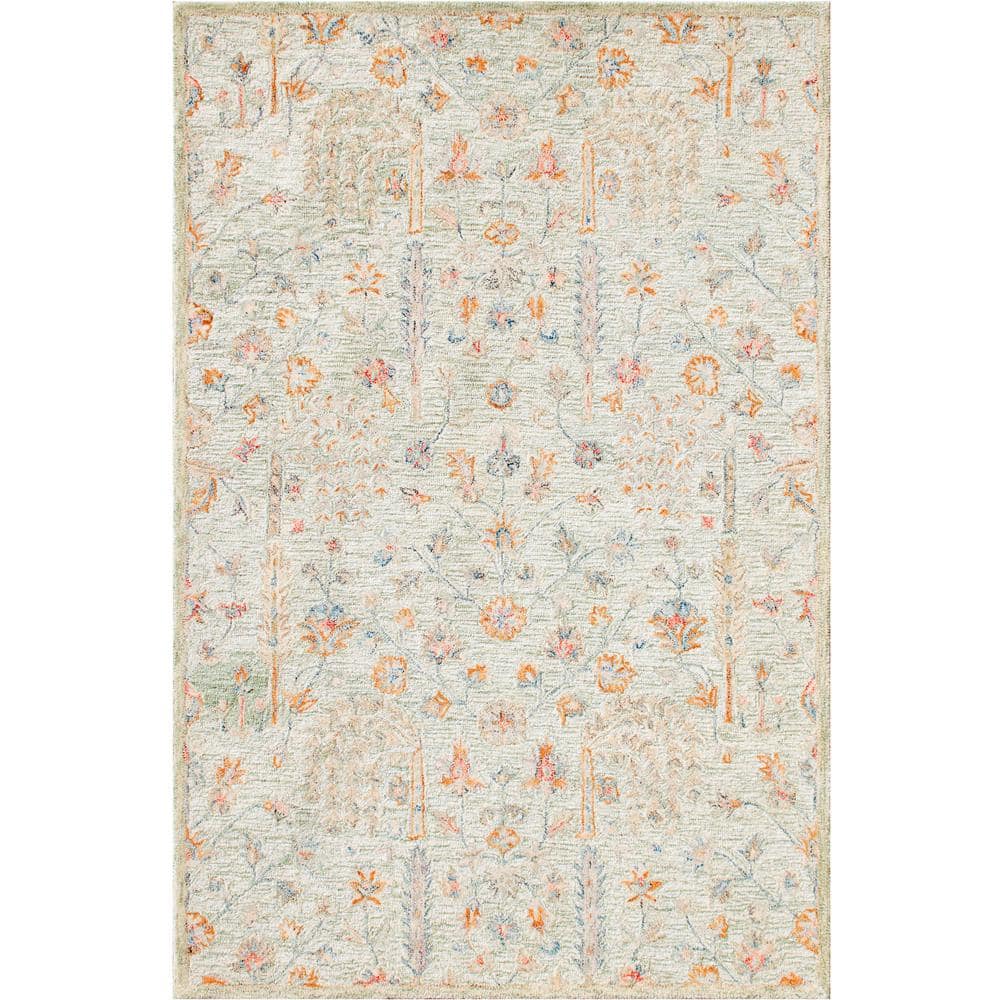 Valerie Green/Cream 5 ft. x 7 ft. 9 in. Abstract Floral Wool Indoor Area Ru