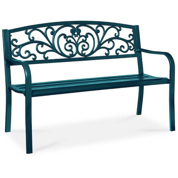 3-Person Peacock Blue Metal Outdoor Bench
