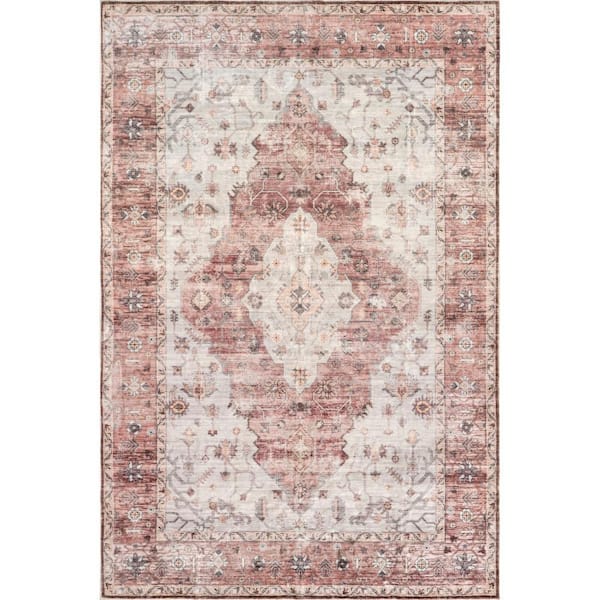 nuLOOM April Traditional Blush 8 ft. x 10 ft. Medallion Machine Washable Area Rug
