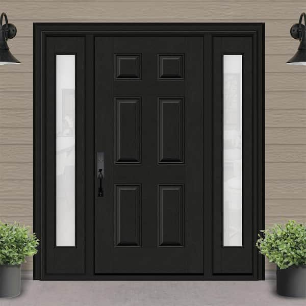 Regency 64 in. x 80 in. 6 Panel RHIS Onyx Stain Mahogany Fiberglass Prehung Front Door Obscure 12 in. SLs 4-9/16