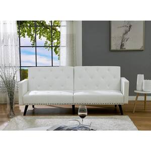 LACOO 65 in. Convertible Folding Futon Sofa Bed, White Faux Leather ...