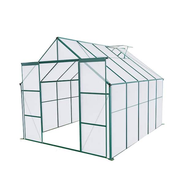 Zeus & Ruta 121.25 in. W x 94.5 in. D x 89.5 in. H Green Outdoor Aluminum Double Door Greenhouse, Heavy Duty Walk-in Greenhouses