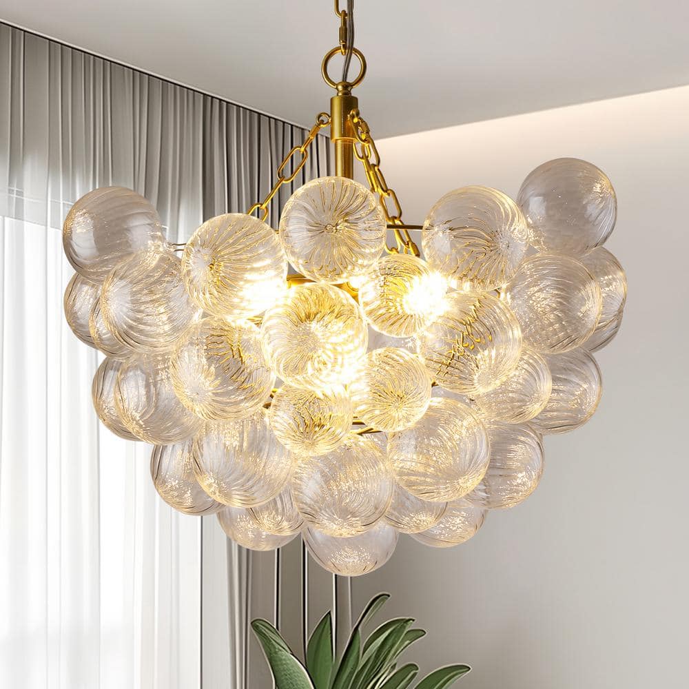 8 Light Glass Bubble Ball Cluster Globe Golden Chandelier for Kitchen Islan