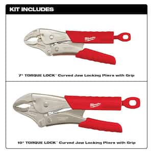 8 in. Comfort Grip Long Nose Pliers with 7 in. and 10 in. Torque Lock Curved Jaw Locking Plier Set with Grip (3-Piece)