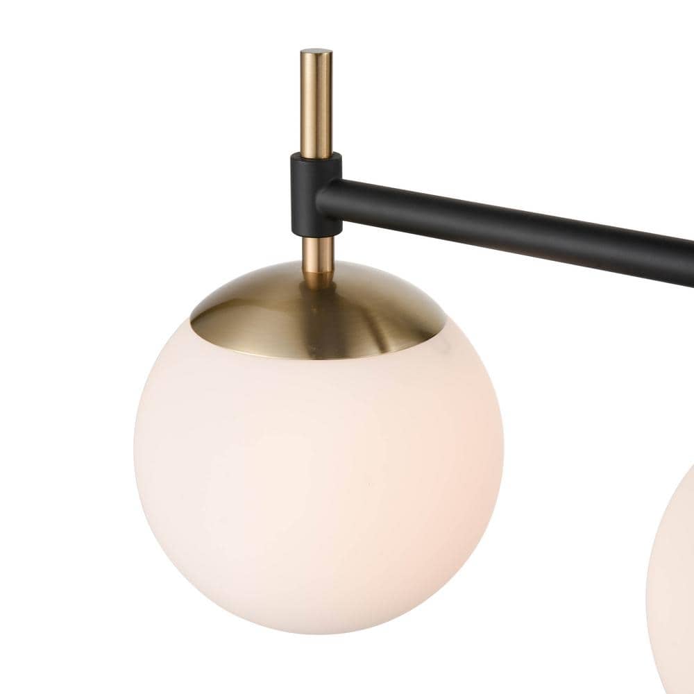 33" Matte Black and Modern Gold Dimmable Vanity Light with Glass Globe Shades