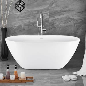65 in. x 28 in. Acrylic Flatbottom Freestanding Contemporary Soaking Bathtub with Overflow and Pop-up Drain in White
