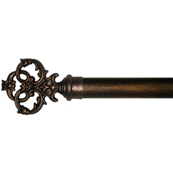 The Artifactory 4 ft. Fixed Length 1 in. Dia. Metal Drapery Single Curtain Rod Set in Antique Bronze with New Orleans Finial