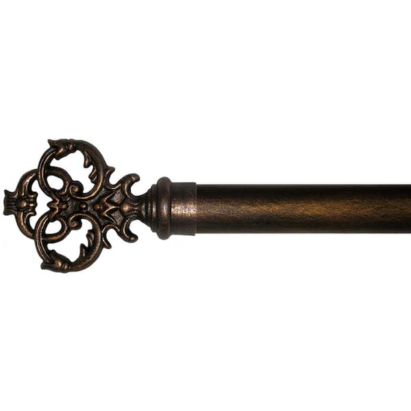 The Artifactory 5 ft. Fixed Length 1 in. Dia. Metal Drapery Single Curtain Rod Set in Antique Bronze with New Orleans Finial