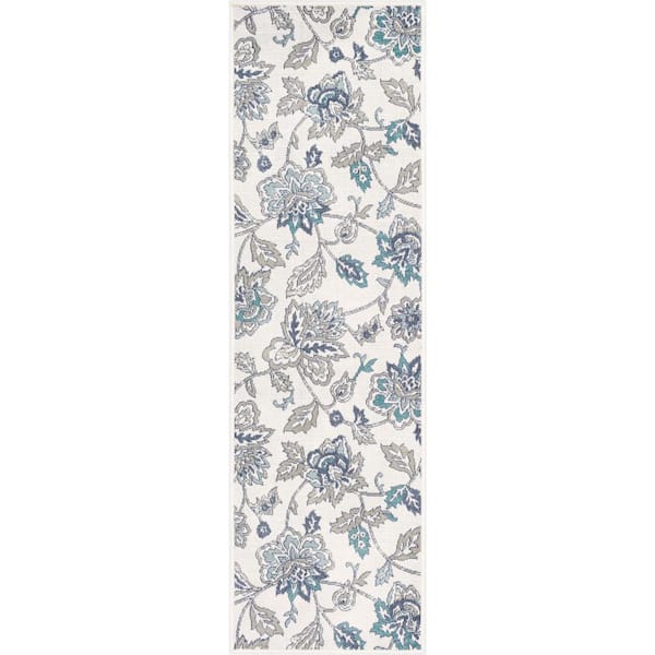 Livabliss Felix White 2 ft. 3 in. x 7 ft. 9 in. Floral Indoor/Outdoor Patio Runner Rug