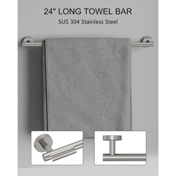 Bathroom Hardware 5-Piece Bath Hardware Set with Towel Bar, Towel Ring, Robe Hook, Toilet Paper Holder in Brushed Nickel
