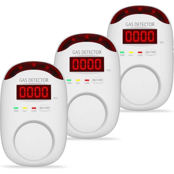 AC Plug-In Natural Gas Detector for LNG, LPG, Propane, Methane, 85dB High Volume Alarm & LCD Digital Display (3-Pack)