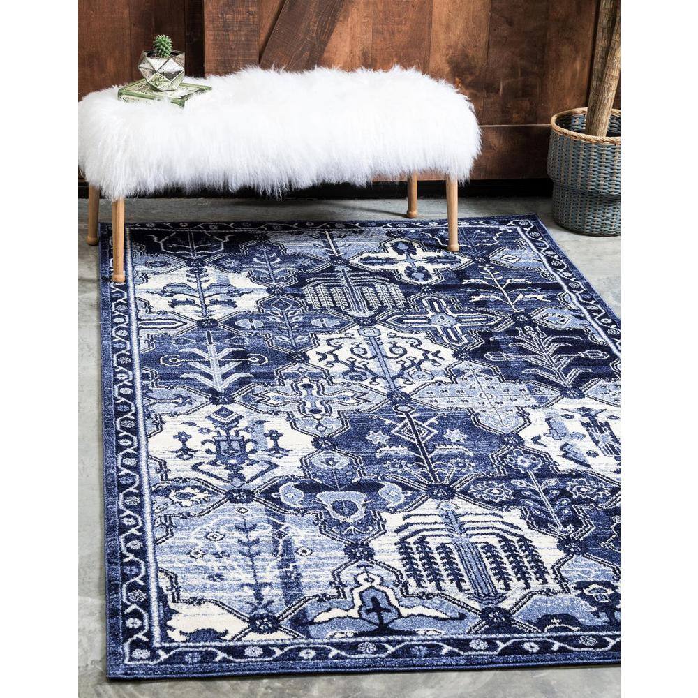 Coastal Blue Ivory Easy Care Rectangular Synthetic Rug