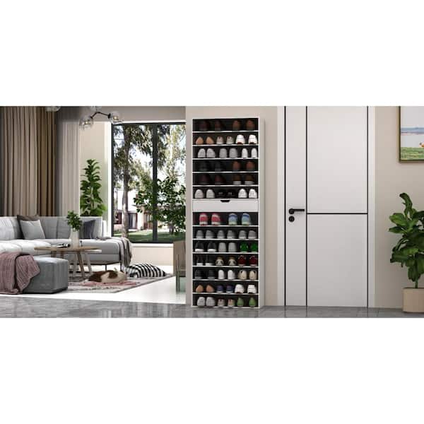FUFU&GAGA 78 in. H x 27.5 in. W White Wood Shoe Storage FUFU&GAGA 78 in. H x 27.5 in. W White Wood Shoe Storage
