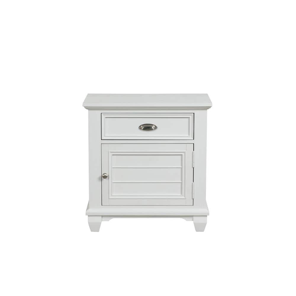 Jamestown White Brushed Acacia Wood Traditional Nightstand