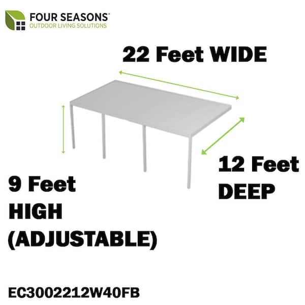 Contempra Aluminum 22 ft. x 12 ft. White Insulated Roof Patio Cover with 2 Utility Beams, 40 lb. Snow Load and 4 Posts