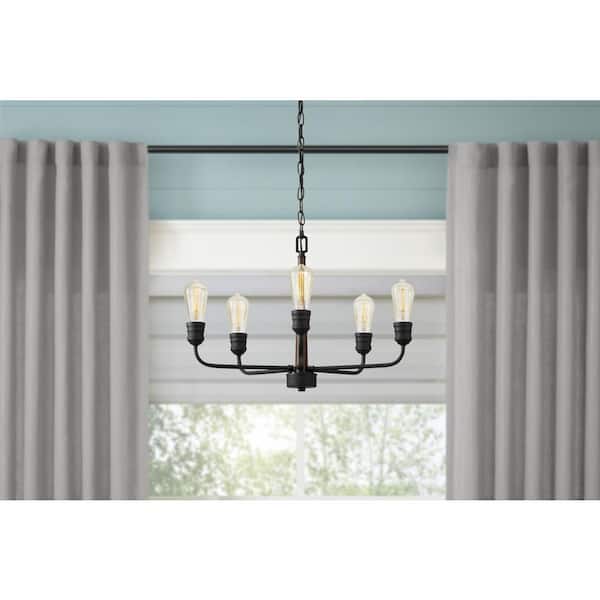 Home Decorators Collection Palermo Grove 24 in. 5-Light Black Coastal Chandelier with Dark Wood Accents for Dining and Kitchen