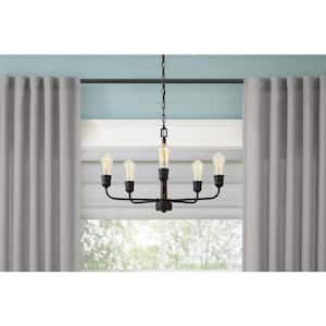Palermo Grove 24 in. 5-Light Black Coastal Chandelier with Dark Wood Accents for Dining and Kitchen