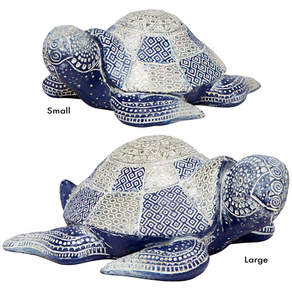 Peaceful Blue and Silver Resin Sea Turtle Figurine Set