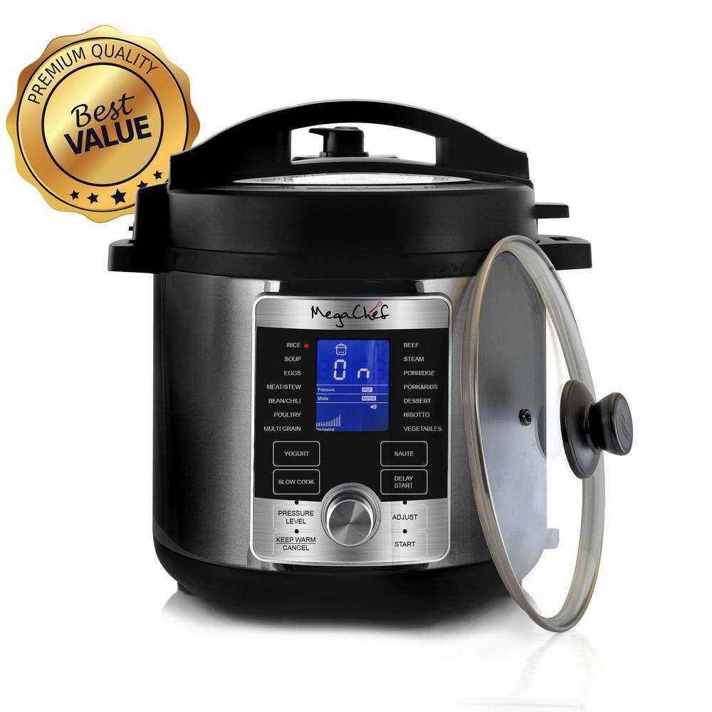 MegaChef 6 Qt Grey Stainless Steel Digital Pressure Cooker