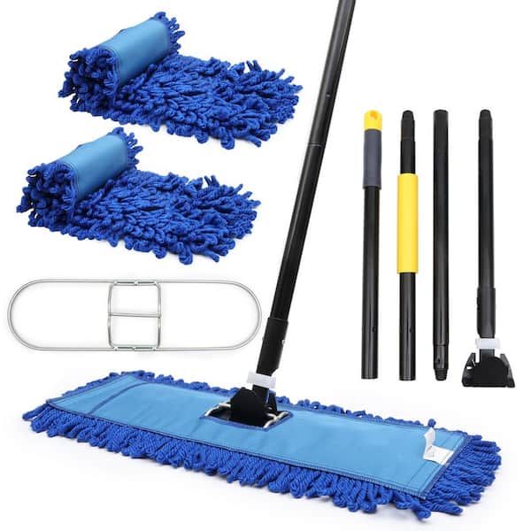 Combo of 18 in. Microfiber Dust Mop Heads (2-Pieces) with Frame and 61 in. Extendable Clip-On Handle, Cleaning Kit