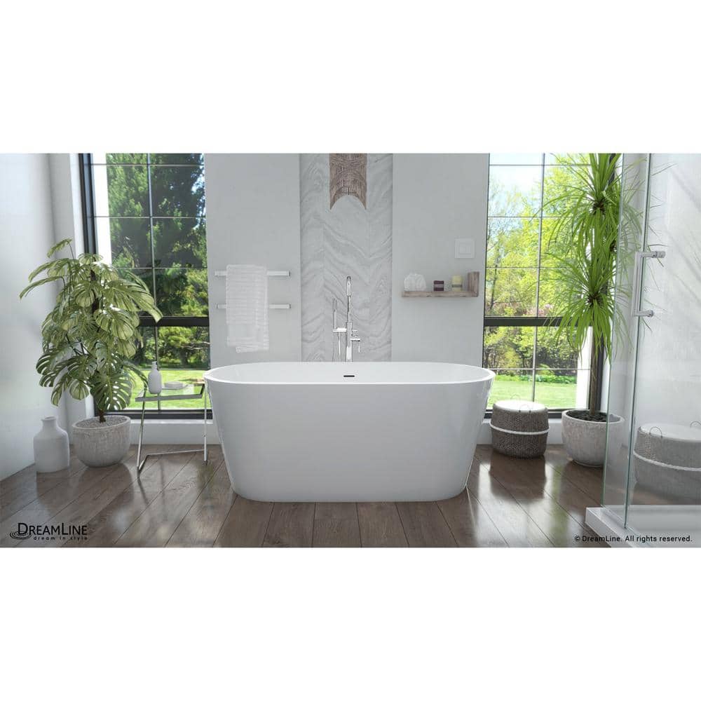 Enigma 59-Inch Glossy White Acrylic Freestanding Oval Bathtub