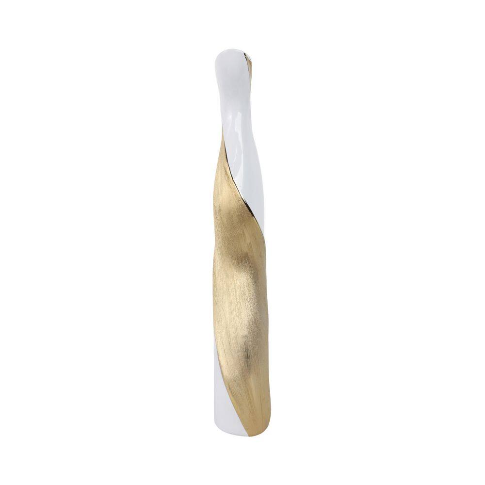 24" Twisted White and Gold Ceramic Vase