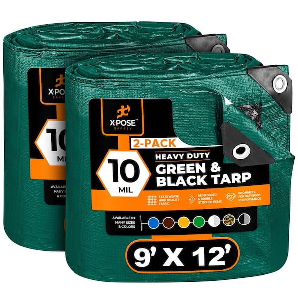 10 Mil 9 ft. W x 12 ft. L Heavy Duty Green and Black Poly Tarp-2 Pack