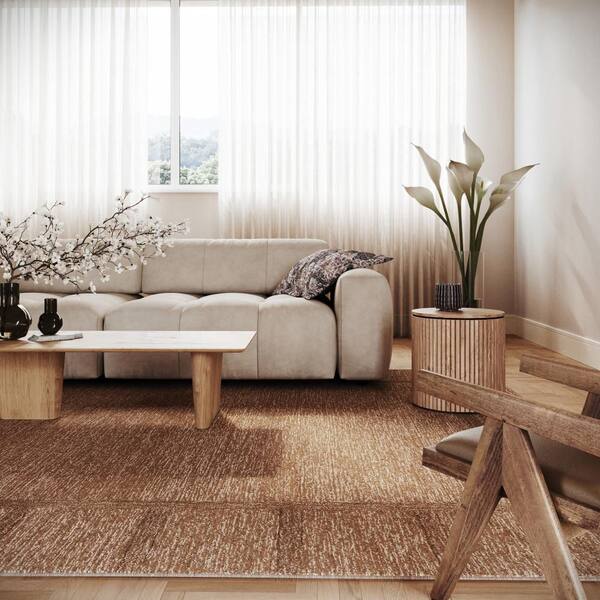 5 ft. x 8 ft. Brown Gea Geometric Bordered Wool Indoor Area Rug