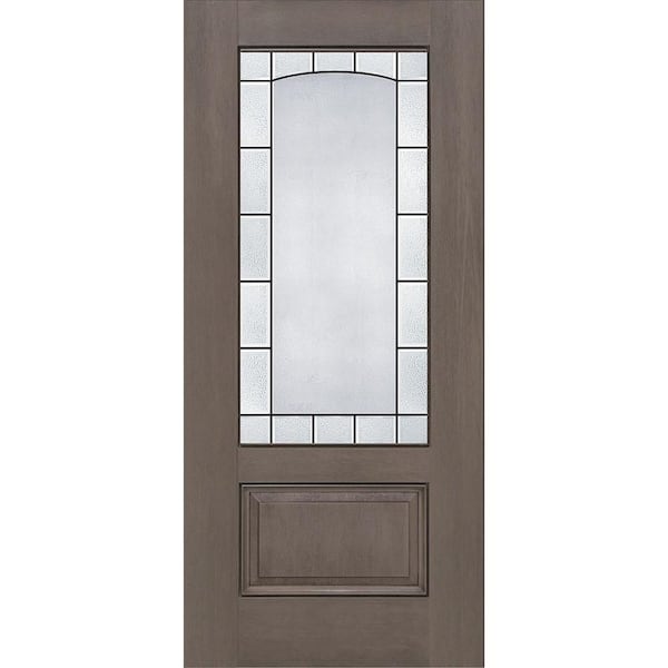 Regency 36 in. x 80 in. Universal Handing 3/4L Empire Decorative Glass Ashwood Stain Fiberglass Front Door Slab