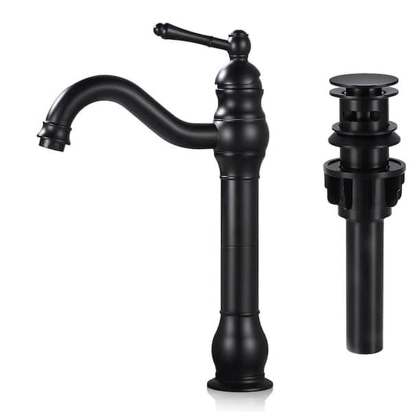 Single Hole Single Handle Waterfall Vessel Sink Faucet with Pop-up Drain in Matte Black