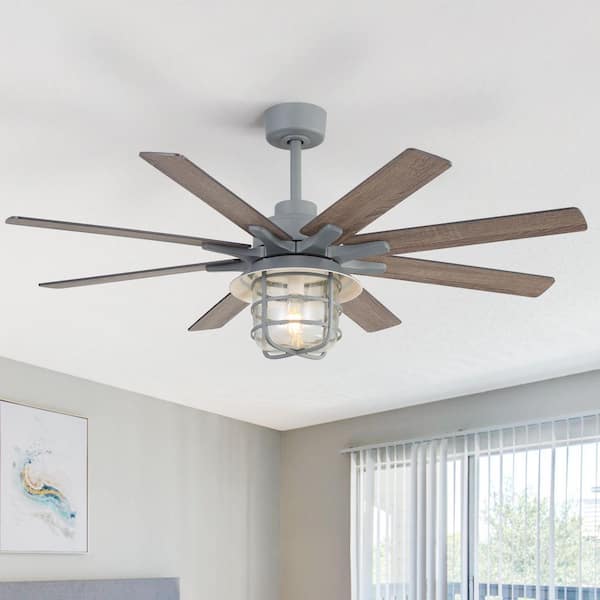 52 in. Indoor/Outdoor Industrial Windmill Gray Ceiling Fan with E26 Light Kit, 6-Speed Reversible DC Motor and Remote