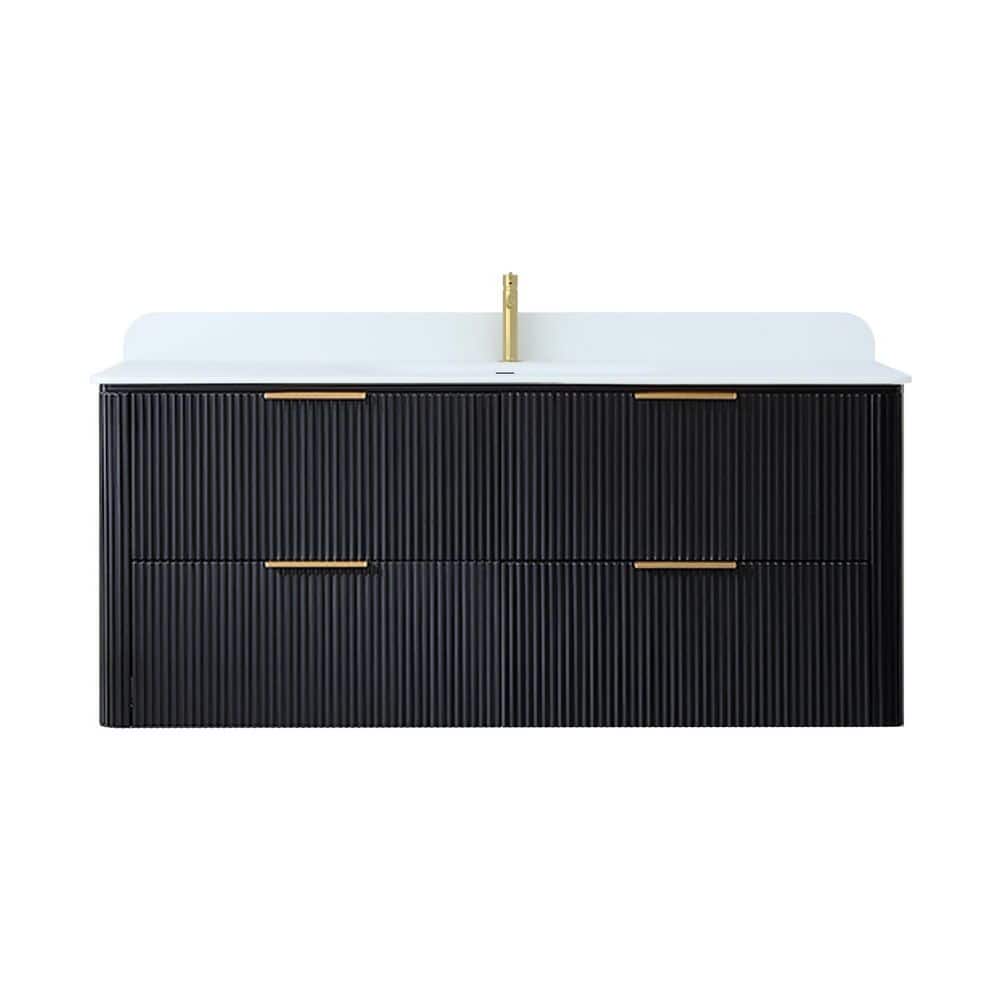 Fluted 48 in. Single Sink Floating Black Solid Wood Bath Vanity with White Acrylic Top and Basin, Assembled, Soft Close price history on PriceWatchPro