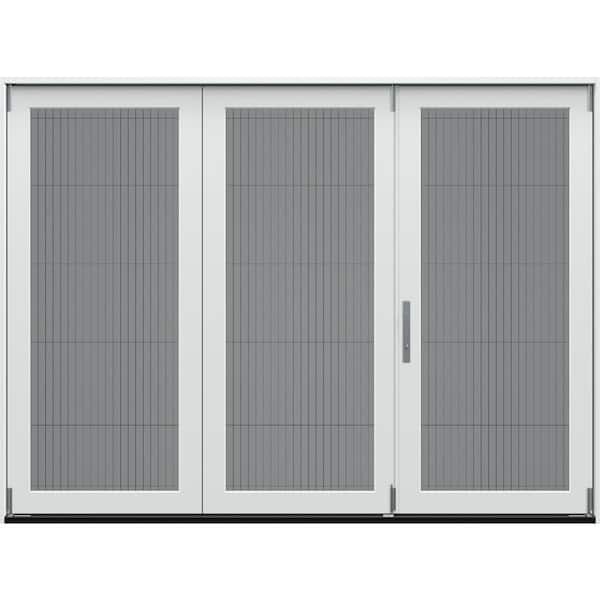 107.5 in. x 80 in. Left-Hand Folding Primed Fiberglass 3-Panel Patio Door w/ Low-E Glass and Retractable Screen