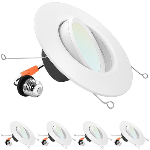 LUXRITE 5/6 in. Gimbal Recessed LED Can Lights 5 Color Options Dimmable Wet Rated 11W=90W 1100 Lumens Wet Rated (4-Pack)
