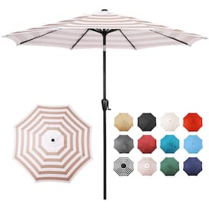 9 ft. Round 8-Rib Steel Market Patio Umbrella in Beige and White Stripe
