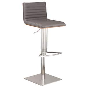 Valerie 32 in. H Gray Low Back Metal Adjustable Bar Stool with Faux Leather Seat (Set of 1)