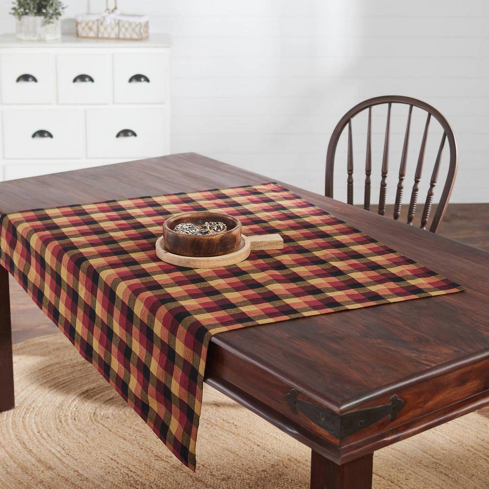 Deep Burgundy and Tan Cotton Check Square Table Topper 40x40