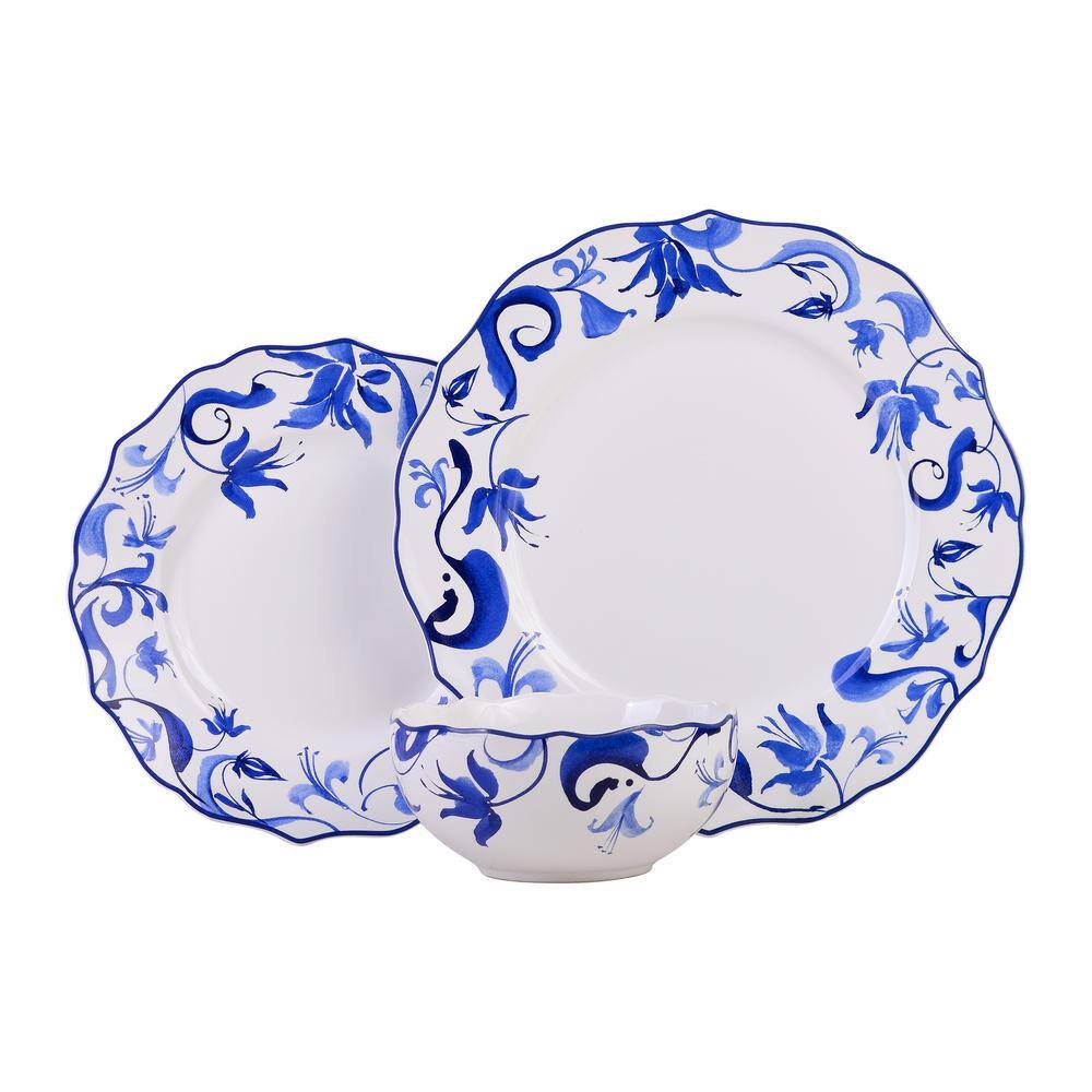 Ayla Blue and White Floral Porcelain 12-Piece Dinnerware Set