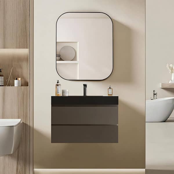 NOBLE 36 in. W x 18 in. D x 25 in. H Single Sink Floating Bath Vanity in Gray with Black Solid Surface Integral Top