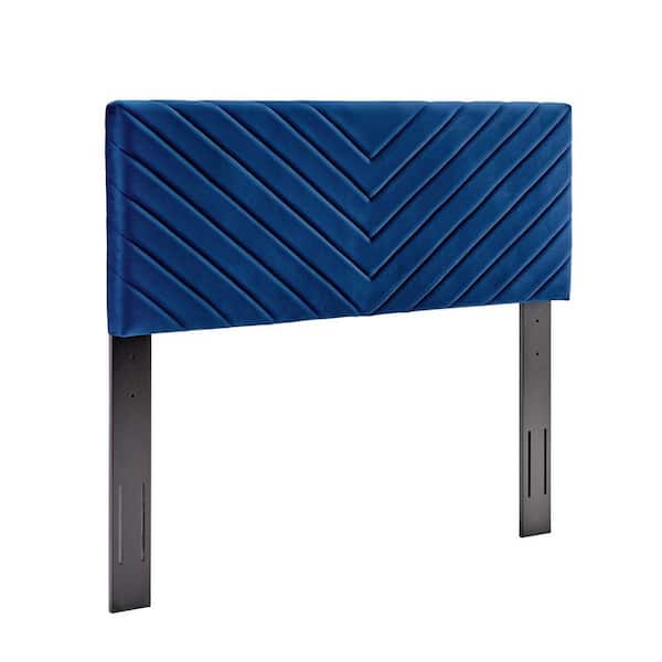 MODWAY Alyson Angular Channel Tufted Performance Velvet King / California King Headboard in Navy