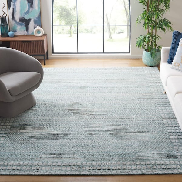 Marquee 8 ft. x 10 ft. Turquoise/Gray Chevron Border Area Rug