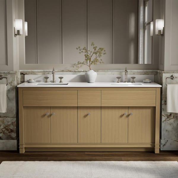 Alouette 72 in. Double SinkLight Oak Bath Vanity Cabinet with Sinks and Quartz Top