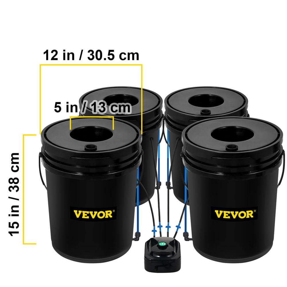 Black 5 Gallon 4-Bucket Hydroponic System for Indoor/Outdoor Use