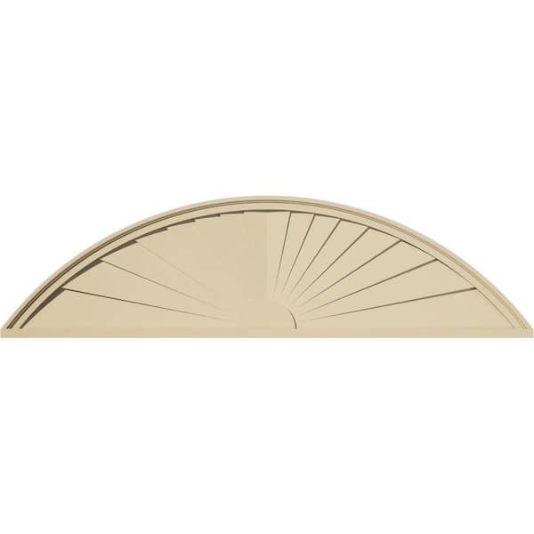 Ekena Millwork 60-in. W x 16-in. H x 2-in. P Segment Arch Sunburst Signature Urethane Pediment, Primed Tan