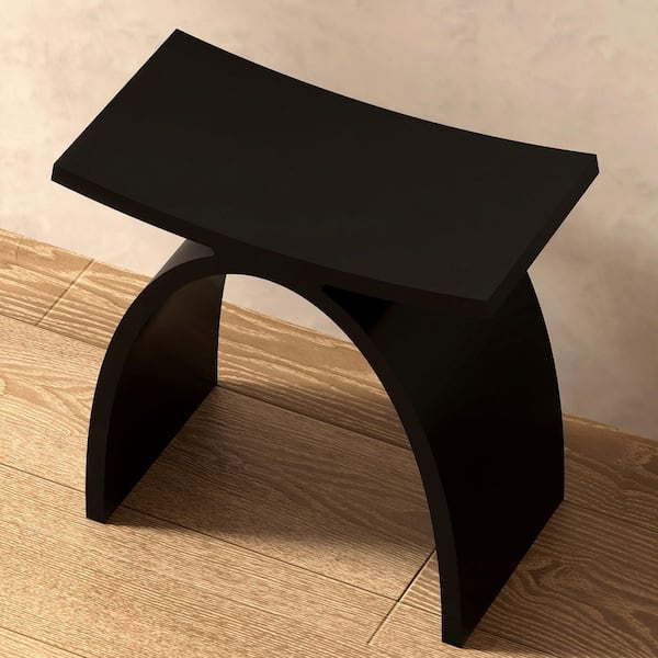 Sotix 16 in. x 9 in. Freestanding Solid Surface Shower Stool Vanity Seat in Black