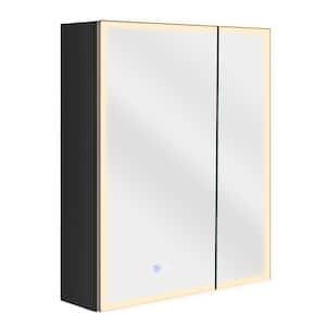 32 in. W x 30 in. H Rectangular Aluminum Surface Wall Mount LED Lighted Medicine Cabinet with Mirror, Double Door, Black